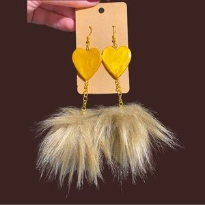 Handmade Gold and Brown Faux Fur Dangle Earrings PomPom